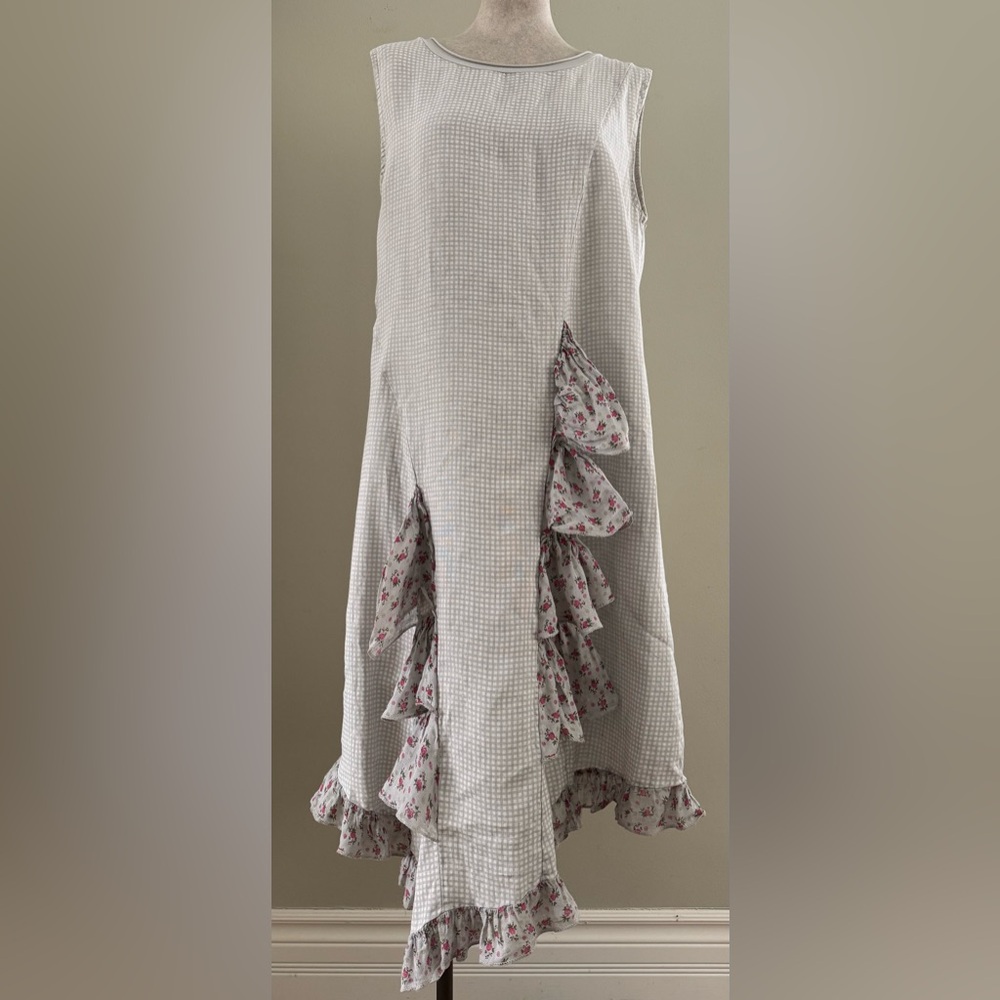 Talia Benson Linen Sleeveless Dress with Ruffles